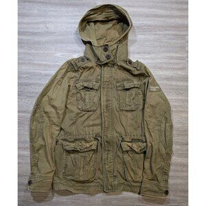 Abercrombie Fitch Military Jacket Men's Large Green Army Field Coat Parka Hooded